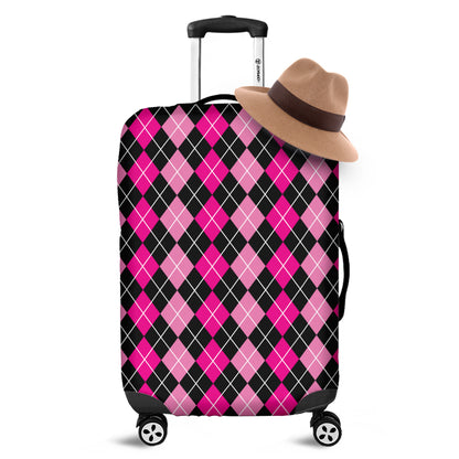 Deep Pink And Black Argyle Pattern Print Luggage Cover