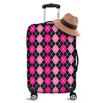 Deep Pink And Black Argyle Pattern Print Luggage Cover
