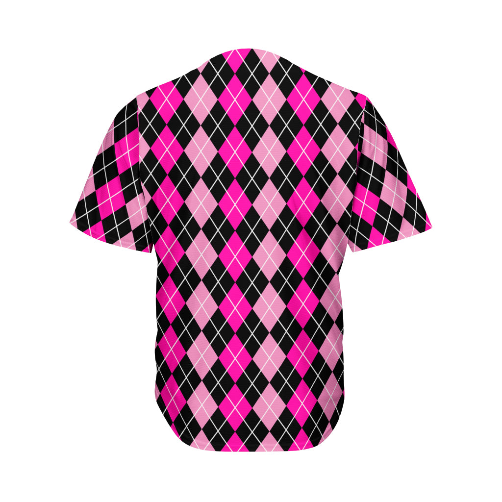Deep Pink And Black Argyle Pattern Print Men's Baseball Jersey