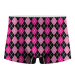 Deep Pink And Black Argyle Pattern Print Men's Boxer Briefs
