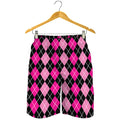 Deep Pink And Black Argyle Pattern Print Men's Shorts