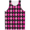 Deep Pink And Black Argyle Pattern Print Men's Tank Top