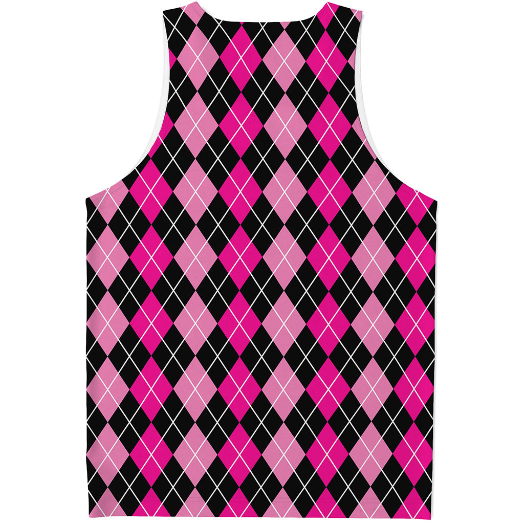 Deep Pink And Black Argyle Pattern Print Men's Tank Top