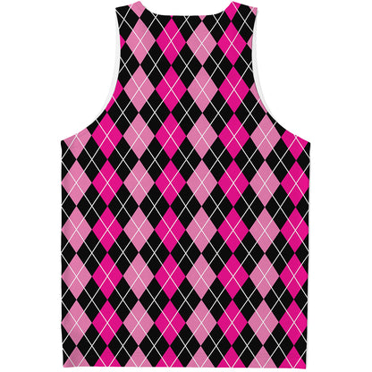 Deep Pink And Black Argyle Pattern Print Men's Tank Top