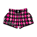 Deep Pink And Black Argyle Pattern Print Muay Thai Boxing Shorts