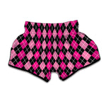 Deep Pink And Black Argyle Pattern Print Muay Thai Boxing Shorts