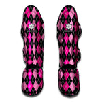 Deep Pink And Black Argyle Pattern Print Muay Thai Shin Guard