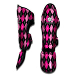 Deep Pink And Black Argyle Pattern Print Muay Thai Shin Guard