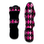 Deep Pink And Black Argyle Pattern Print Muay Thai Shin Guard