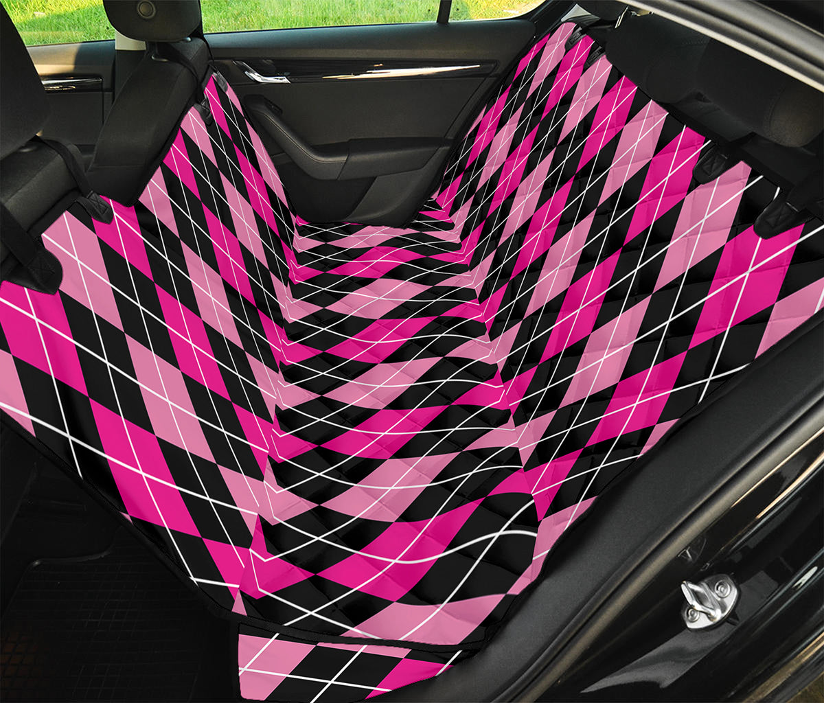 Deep Pink And Black Argyle Pattern Print Pet Car Back Seat Cover