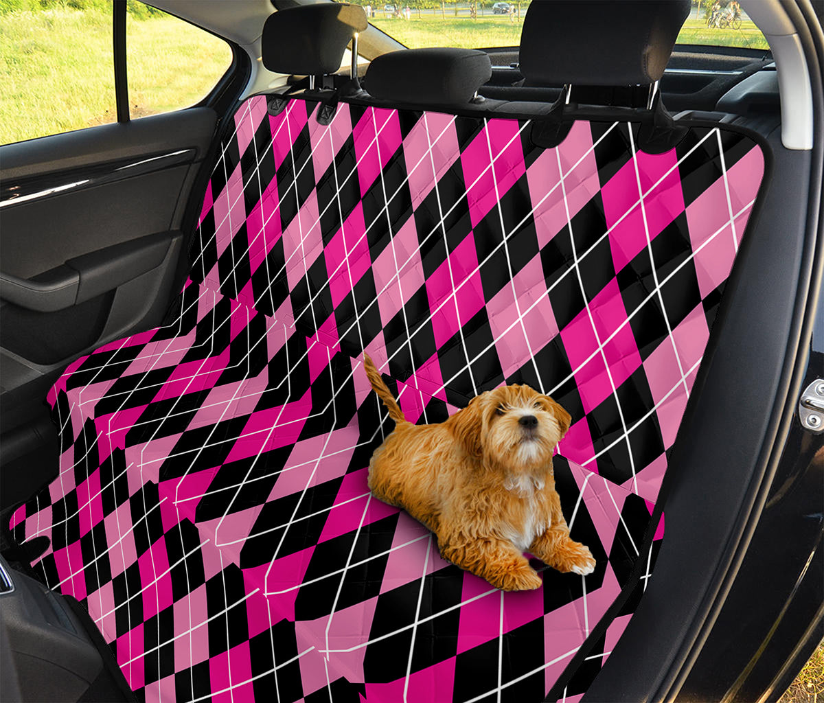 Deep Pink And Black Argyle Pattern Print Pet Car Back Seat Cover