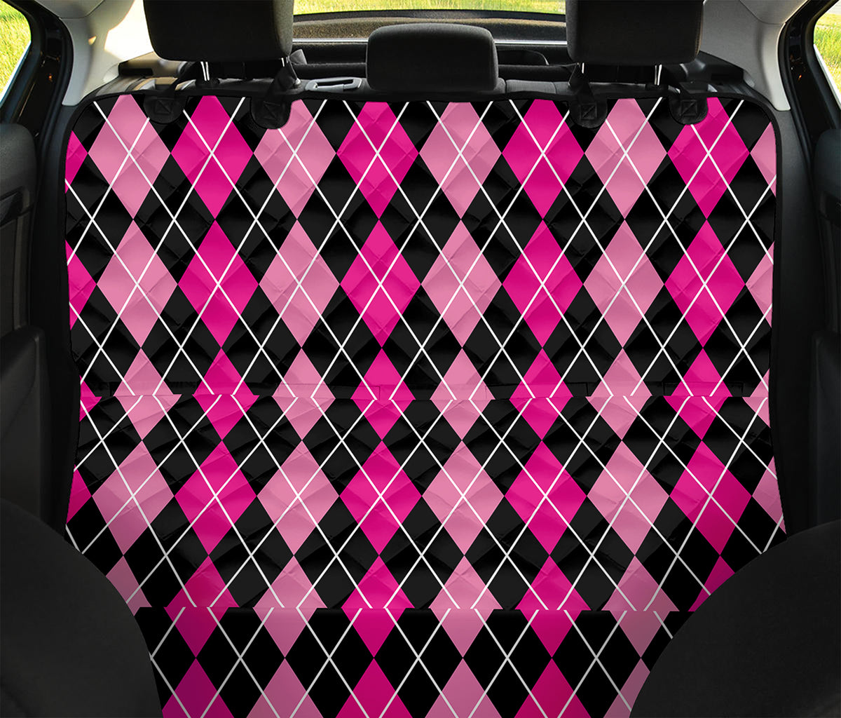 Deep Pink And Black Argyle Pattern Print Pet Car Back Seat Cover