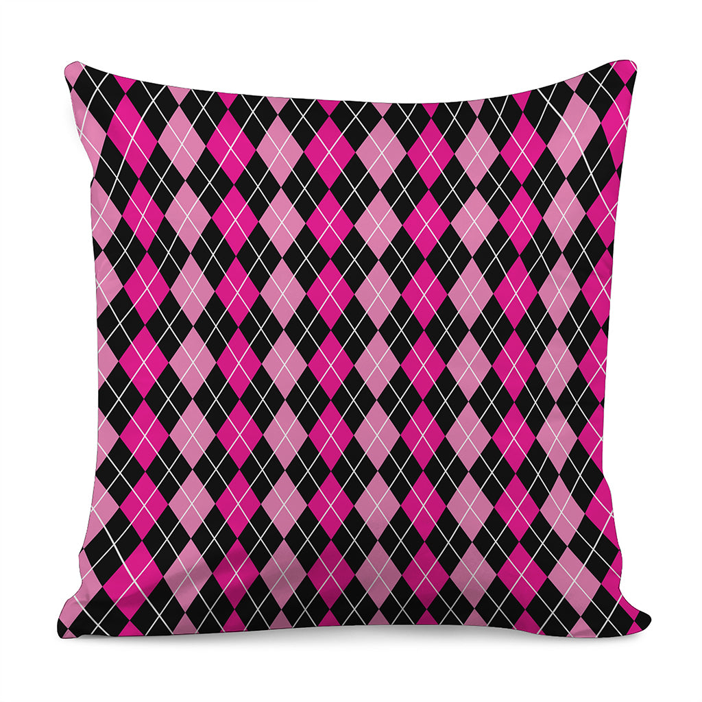 Deep Pink And Black Argyle Pattern Print Pillow Cover
