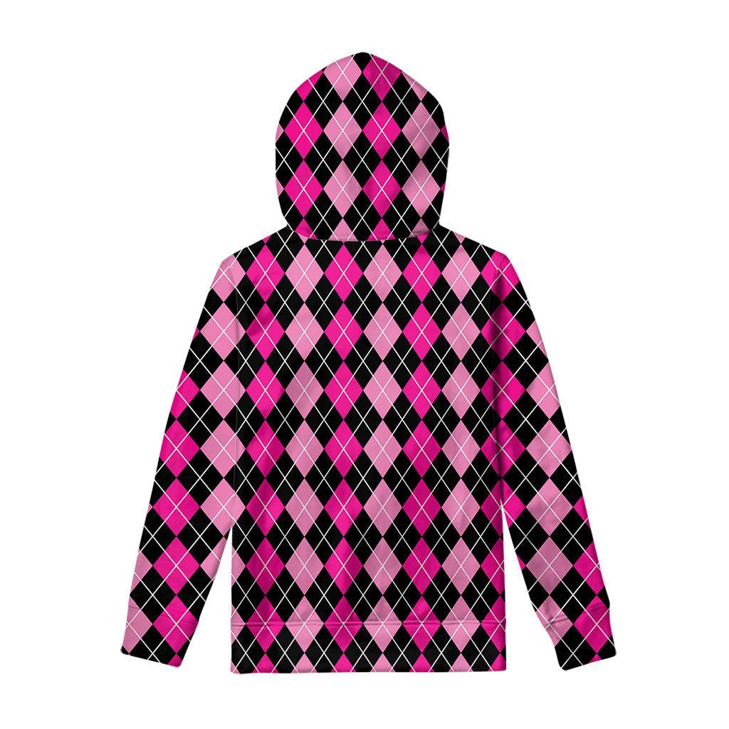 Deep Pink And Black Argyle Pattern Print Pullover Hoodie