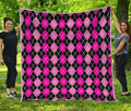 Deep Pink And Black Argyle Pattern Print Quilt