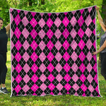 Deep Pink And Black Argyle Pattern Print Quilt