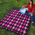 Deep Pink And Black Argyle Pattern Print Quilt