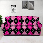 Deep Pink And Black Argyle Pattern Print Sofa Cover