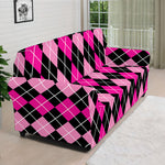 Deep Pink And Black Argyle Pattern Print Sofa Cover