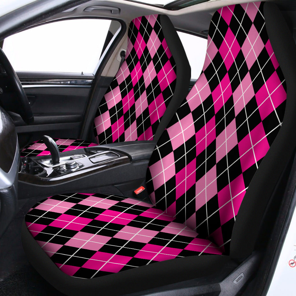 Deep Pink And Black Argyle Pattern Print Universal Fit Car Seat Covers