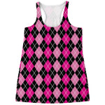 Deep Pink And Black Argyle Pattern Print Women's Racerback Tank Top