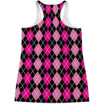 Deep Pink And Black Argyle Pattern Print Women's Racerback Tank Top