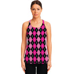 Deep Pink And Black Argyle Pattern Print Women's Racerback Tank Top