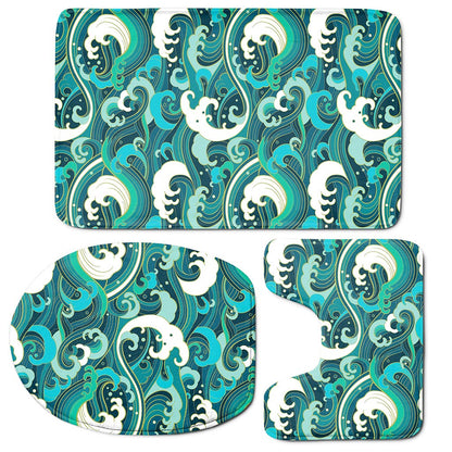 Deep Sea Wave Surfing Pattern Print 3 Piece Bath Mat Set