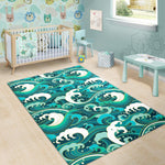 Deep Sea Wave Surfing Pattern Print Area Rug GearFrost