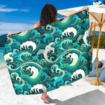 Deep Sea Wave Surfing Pattern Print Beach Sarong Wrap