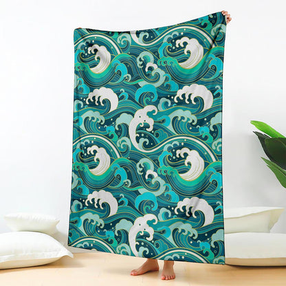 Deep Sea Wave Surfing Pattern Print Blanket