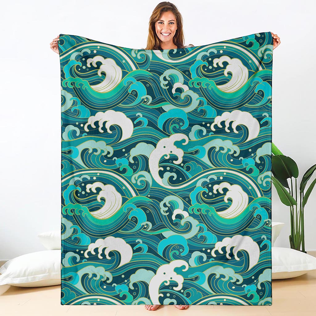 Deep Sea Wave Surfing Pattern Print Blanket