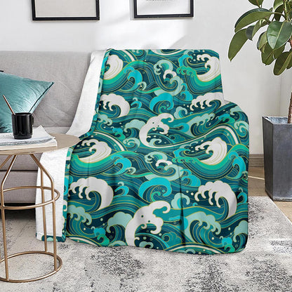 Deep Sea Wave Surfing Pattern Print Blanket