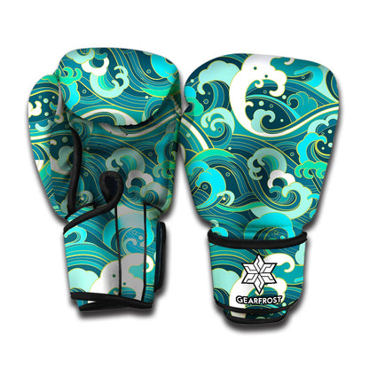Deep Sea Wave Surfing Pattern Print Boxing Gloves