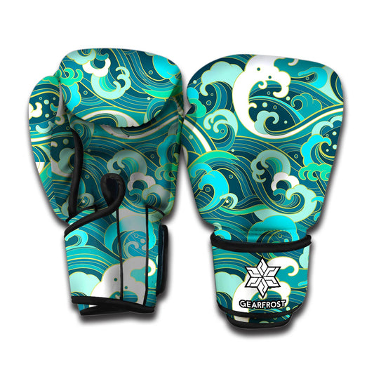 Deep Sea Wave Surfing Pattern Print Boxing Gloves