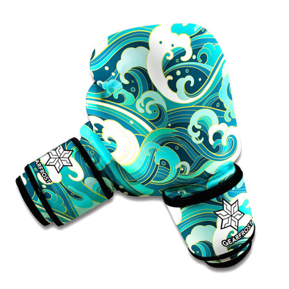 Deep Sea Wave Surfing Pattern Print Boxing Gloves