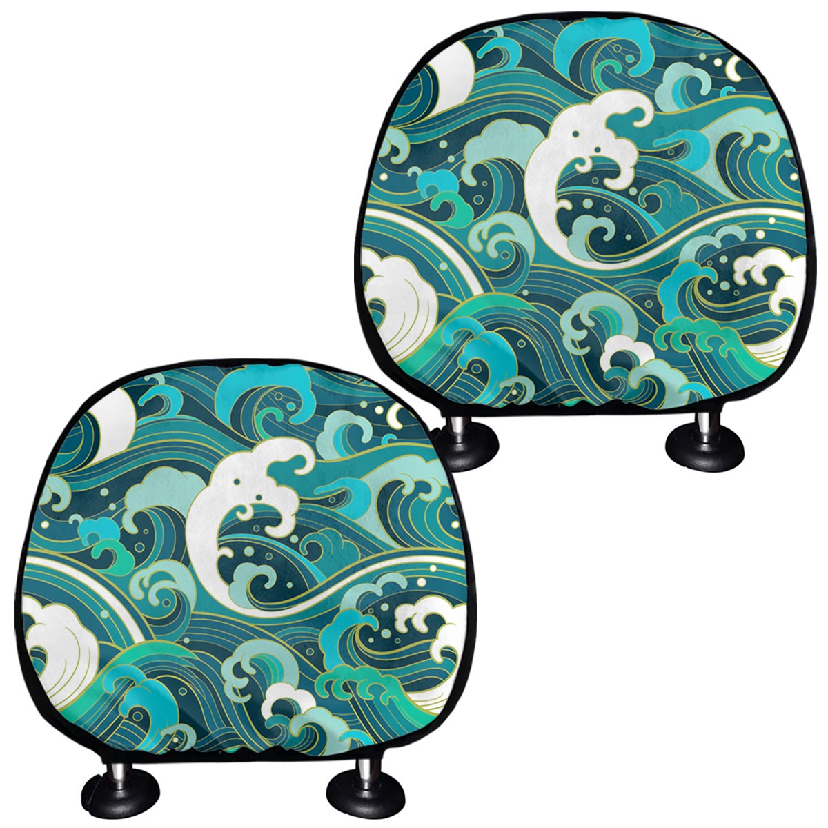 Deep Sea Wave Surfing Pattern Print Car Headrest Covers