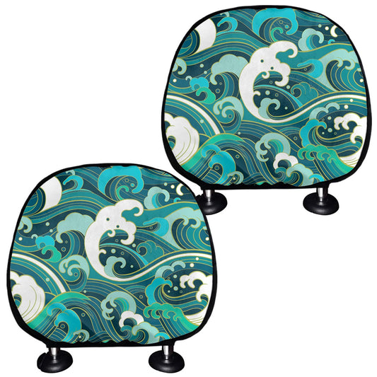 Deep Sea Wave Surfing Pattern Print Car Headrest Covers