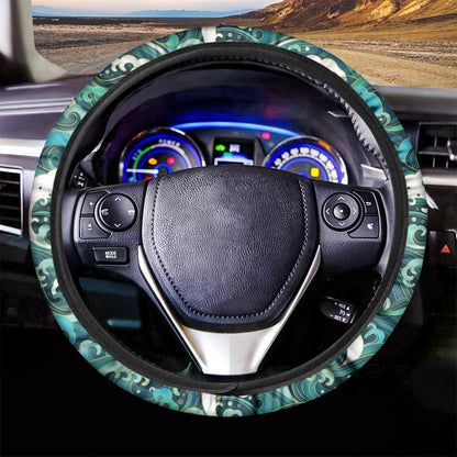 Deep Sea Wave Surfing Pattern Print Car Steering Wheel Cover