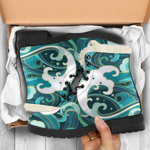 Deep Sea Wave Surfing Pattern Print Comfy Boots GearFrost