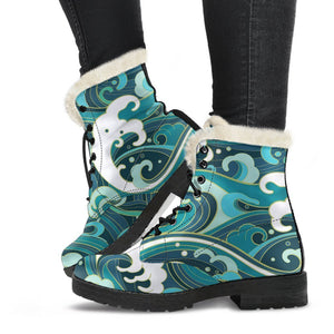 Deep Sea Wave Surfing Pattern Print Comfy Boots GearFrost