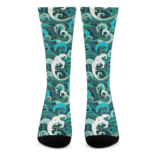 Deep Sea Wave Surfing Pattern Print Crew Socks