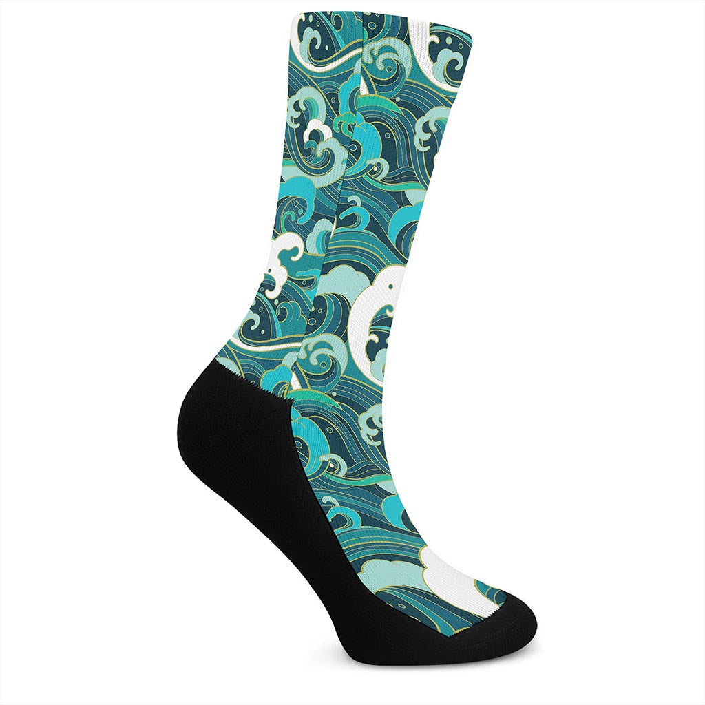 Deep Sea Wave Surfing Pattern Print Crew Socks