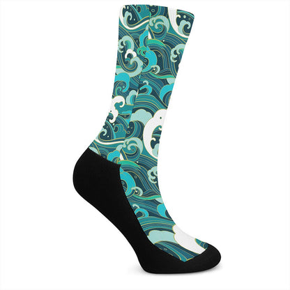 Deep Sea Wave Surfing Pattern Print Crew Socks