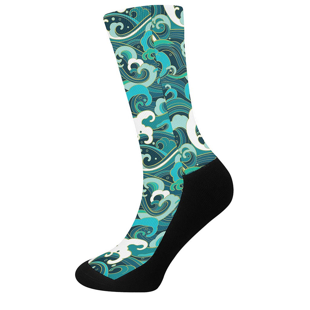 Deep Sea Wave Surfing Pattern Print Crew Socks