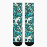 Deep Sea Wave Surfing Pattern Print Crew Socks