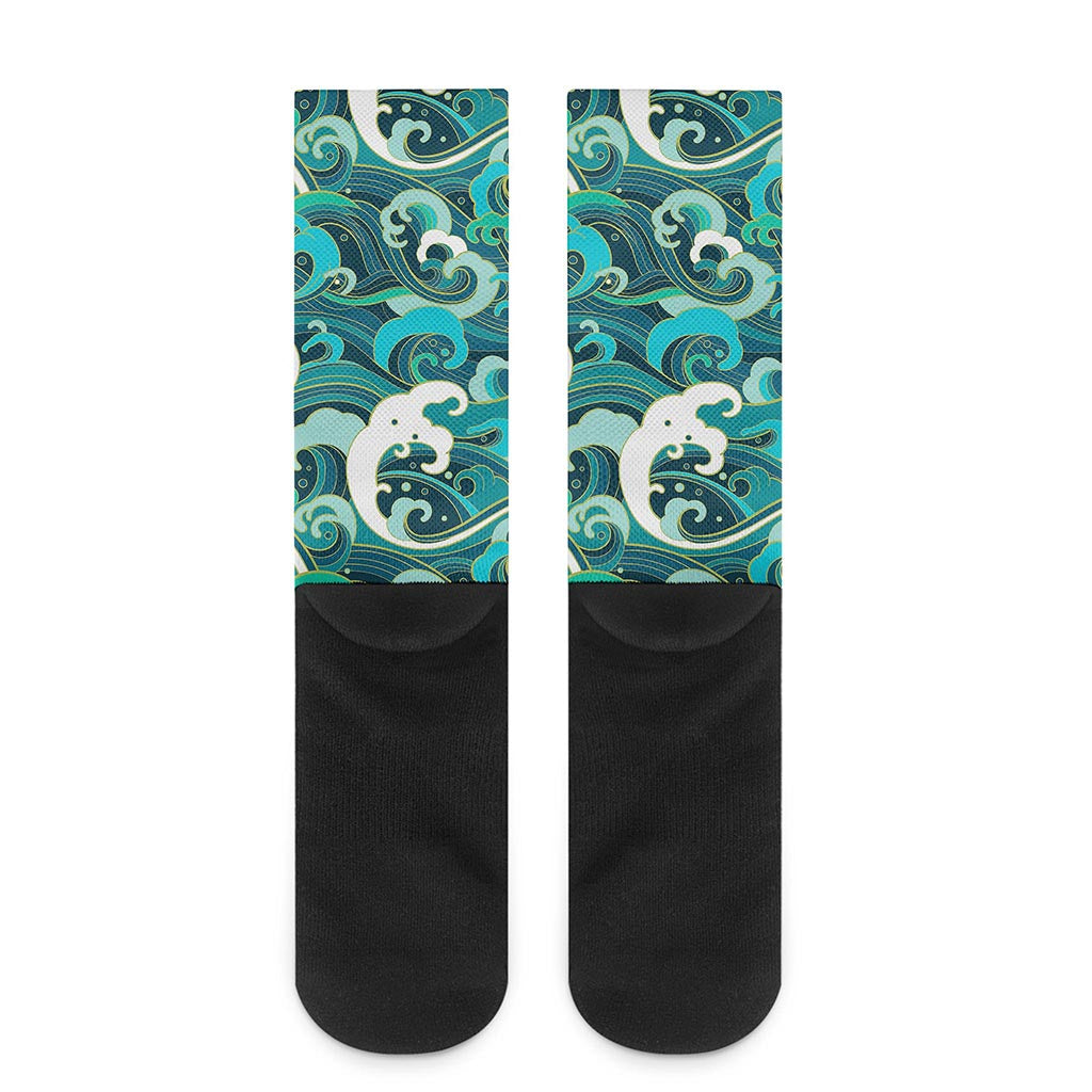 Deep Sea Wave Surfing Pattern Print Crew Socks