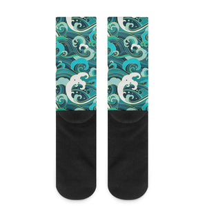 Deep Sea Wave Surfing Pattern Print Crew Socks