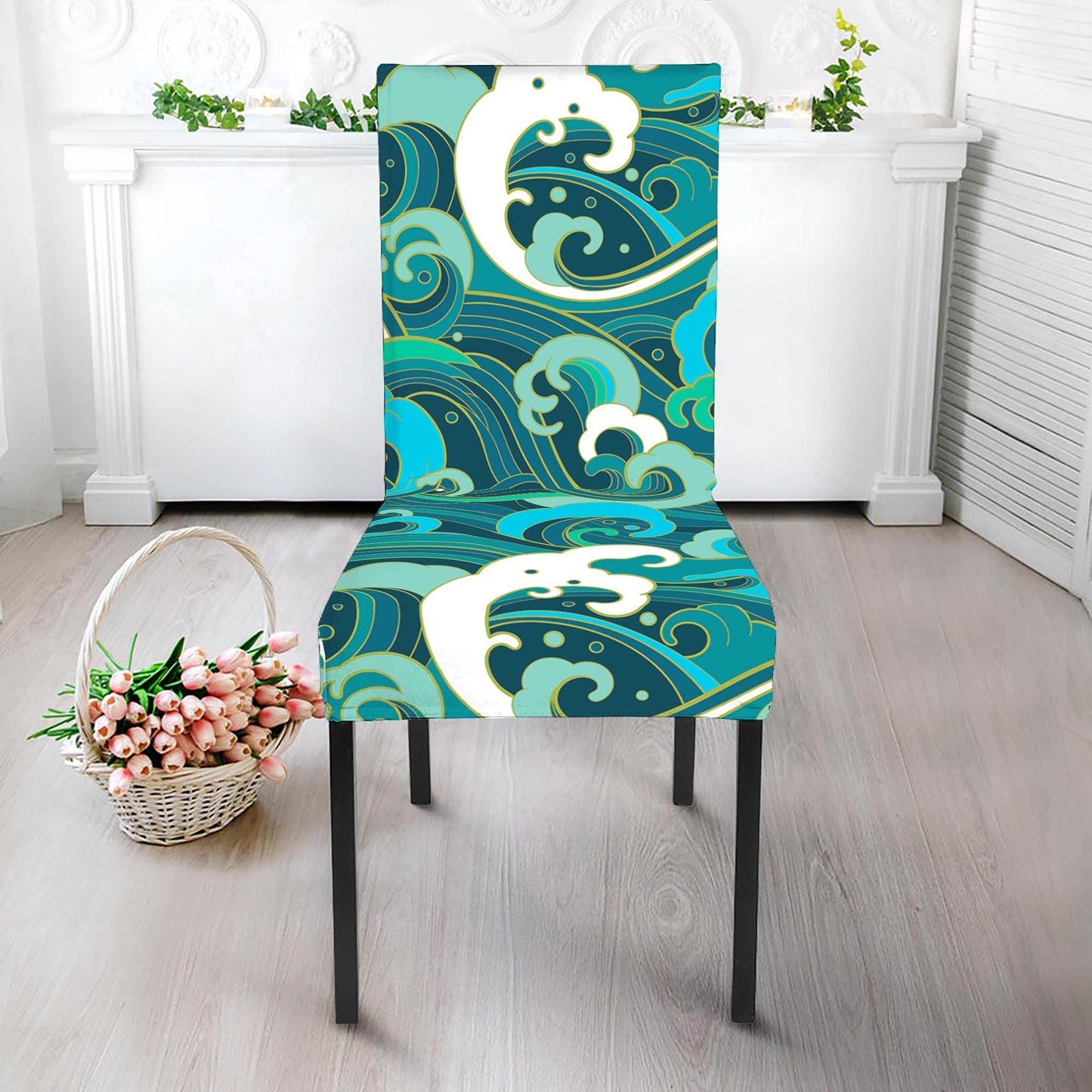 Deep Sea Wave Surfing Pattern Print Dining Chair Slipcover