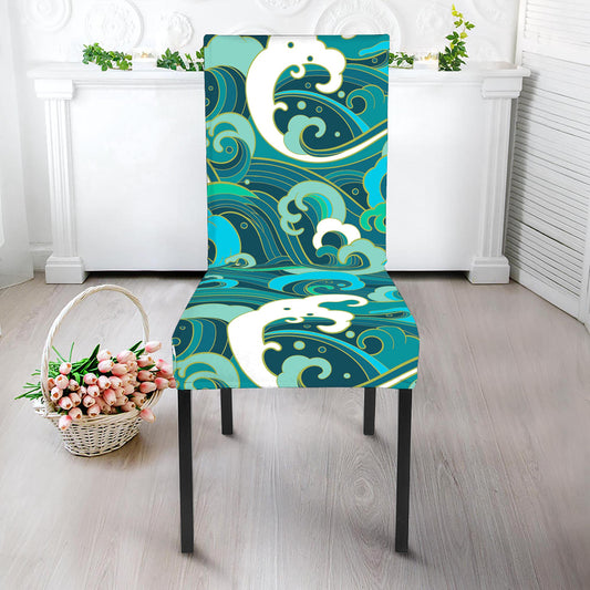 Deep Sea Wave Surfing Pattern Print Dining Chair Slipcover